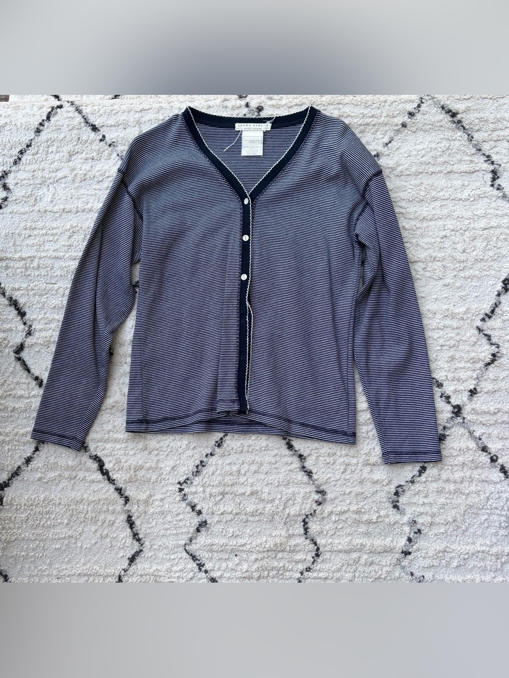 Laura Ashley Navy Striped V-Neck Button Cardigan